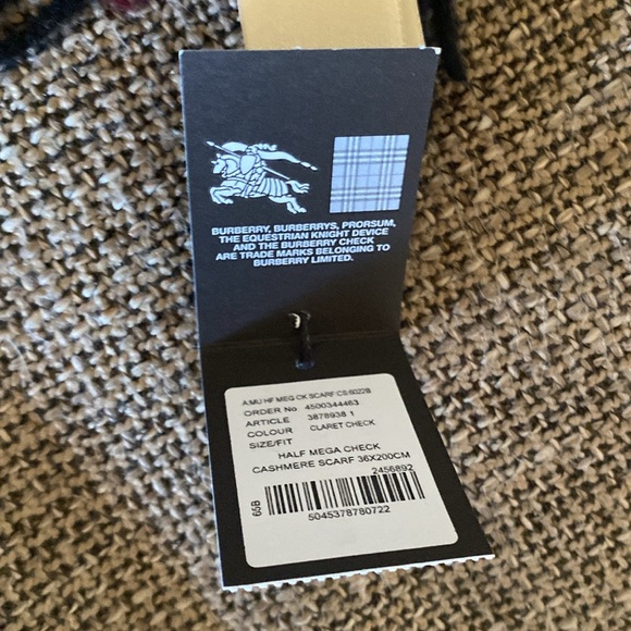 BURBERRY Claret Check 100% Cashmere Scarf, 200x36 cm, Authentic (final sale) - Picture 5 of 14